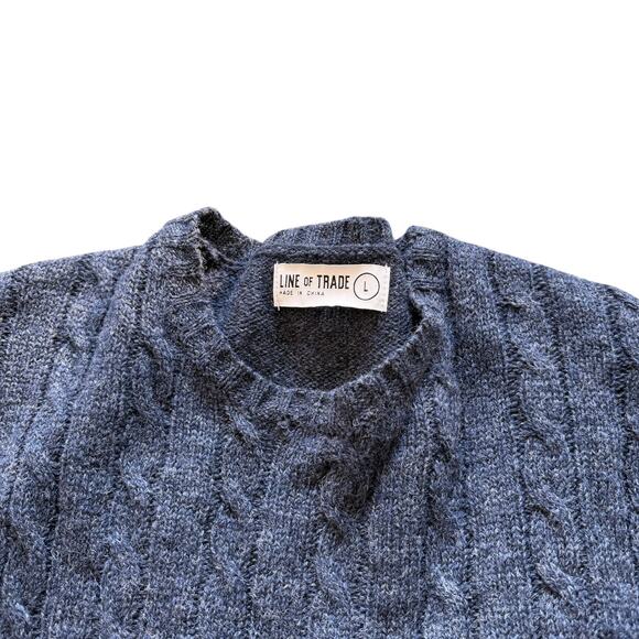 Line of Trade Sweater Mens Large Gray Shetland Wool Cable Knit Pullover Preppy - Picture 4 of 7